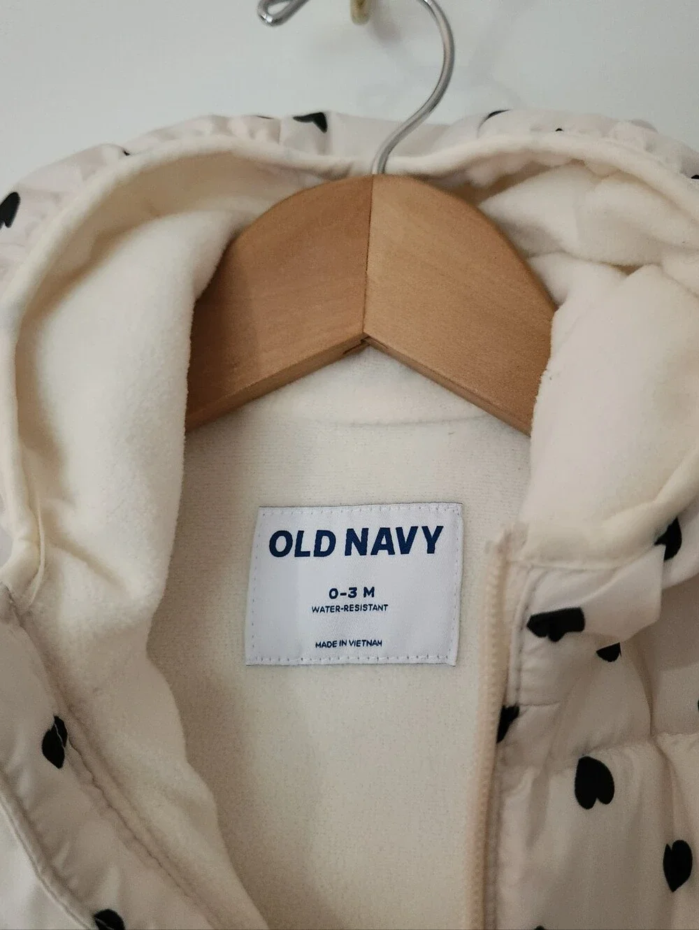 NEW Old Navy Ivory Black Hearts Puffer Snowsuit 0-3 Month